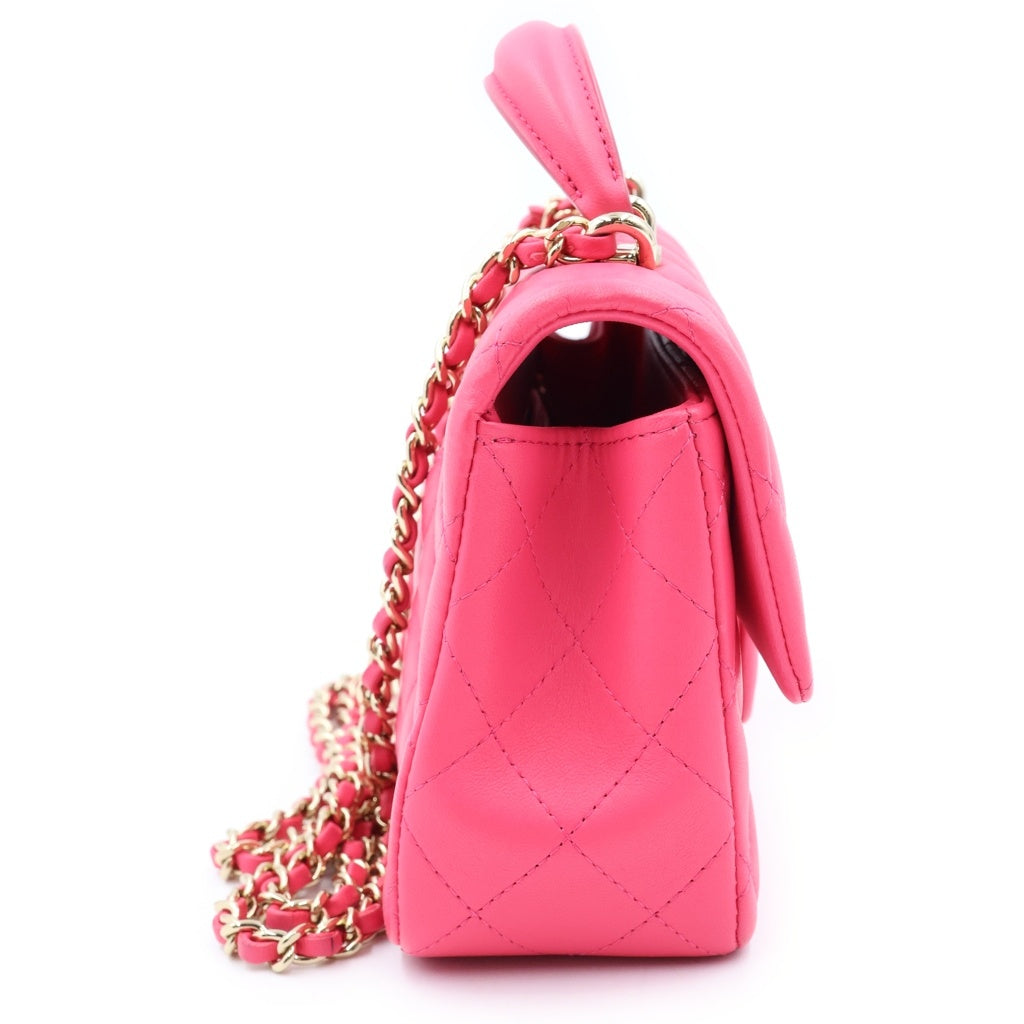 CHANEL(シャネル) マトラッセ トップハンドル ミニフラップバッグ チェーンショルダーバッグ フューシャピンク ラムスキン プレート AS2431 ゴールド金具 レディース