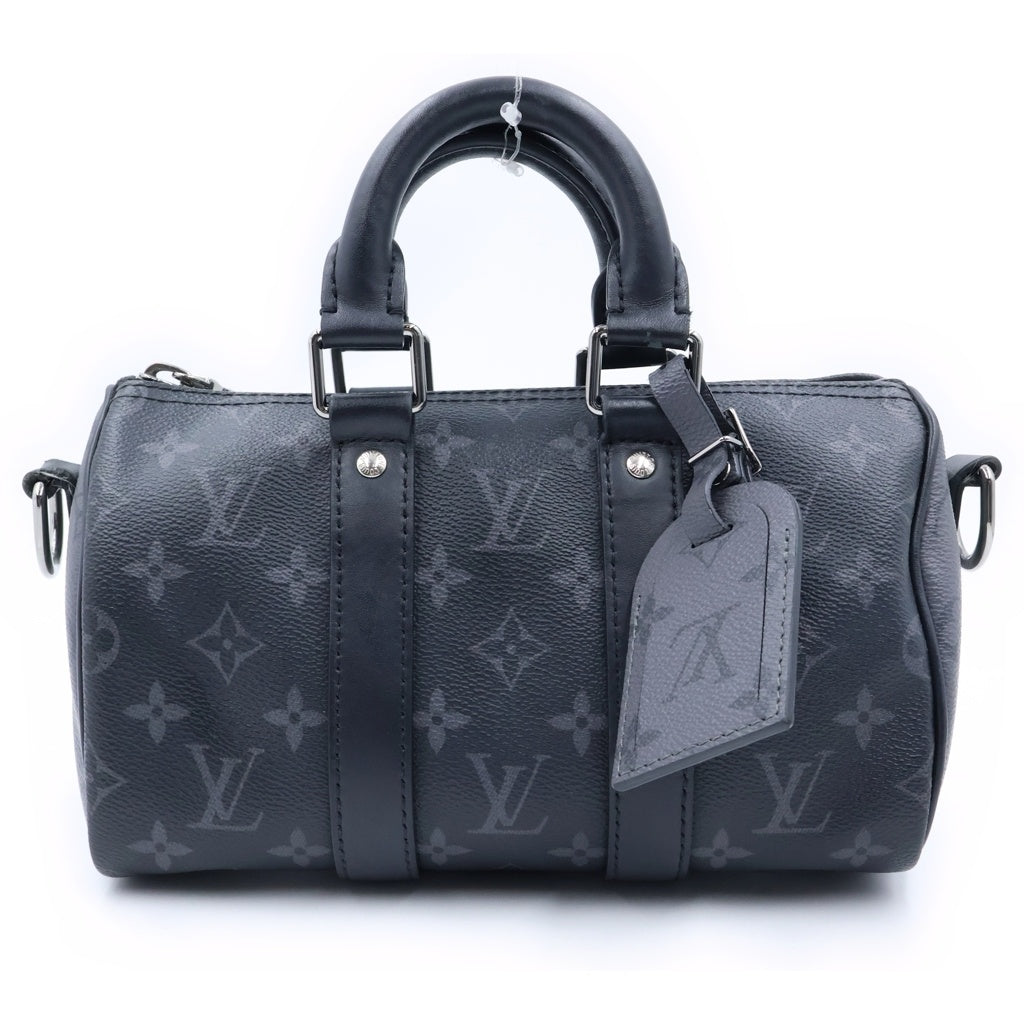 LOUIS VUITTON(ルイヴィトン) モノグラム・エクリプス キーポルバンドリエール25 PVC レザー シルバー金具 2WAY ハンドバッグ ショルダーバッグ ICタイプ ブラック M46271 レディース