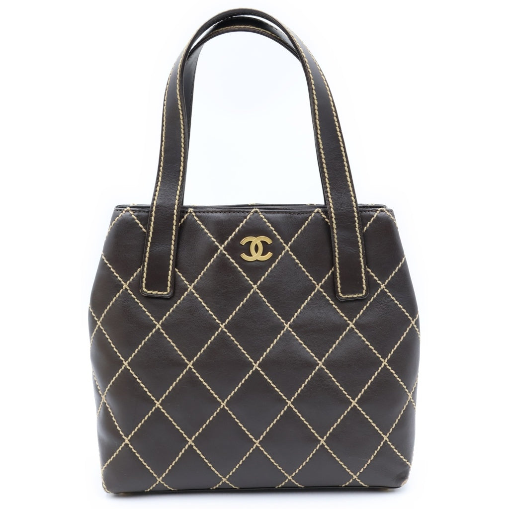 CHANEL(シャネル) ワイルドステッチ ハンドバッグ マトラッセ レザー ダークブラウン レディース