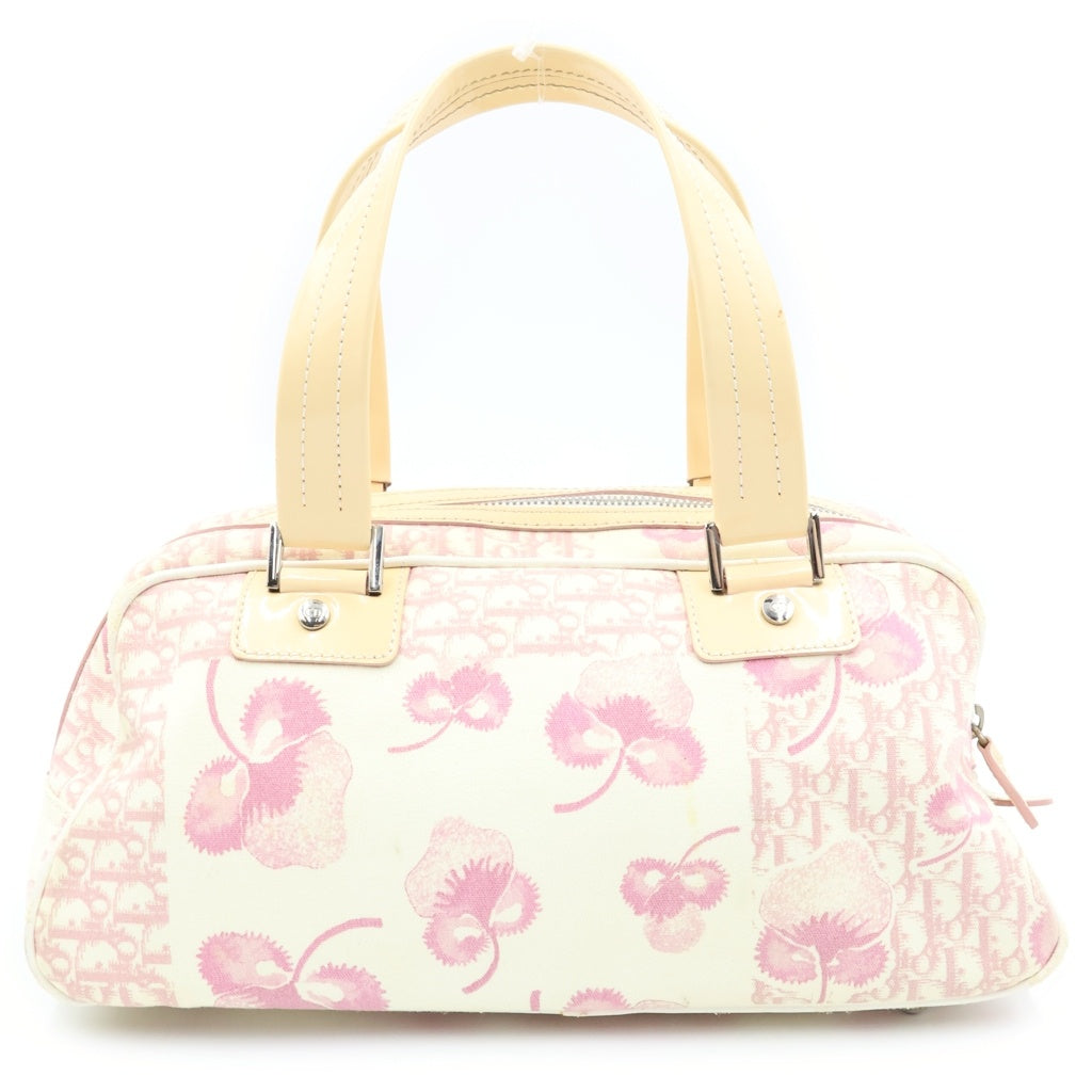 Christian Dior MONSIEUR(クリスチャンディオールムッシュ) トロッター×フラワー ミニボストンバッグ ハンドバッグ ベージュ×ピンク キャンバス×エナメル レディース
