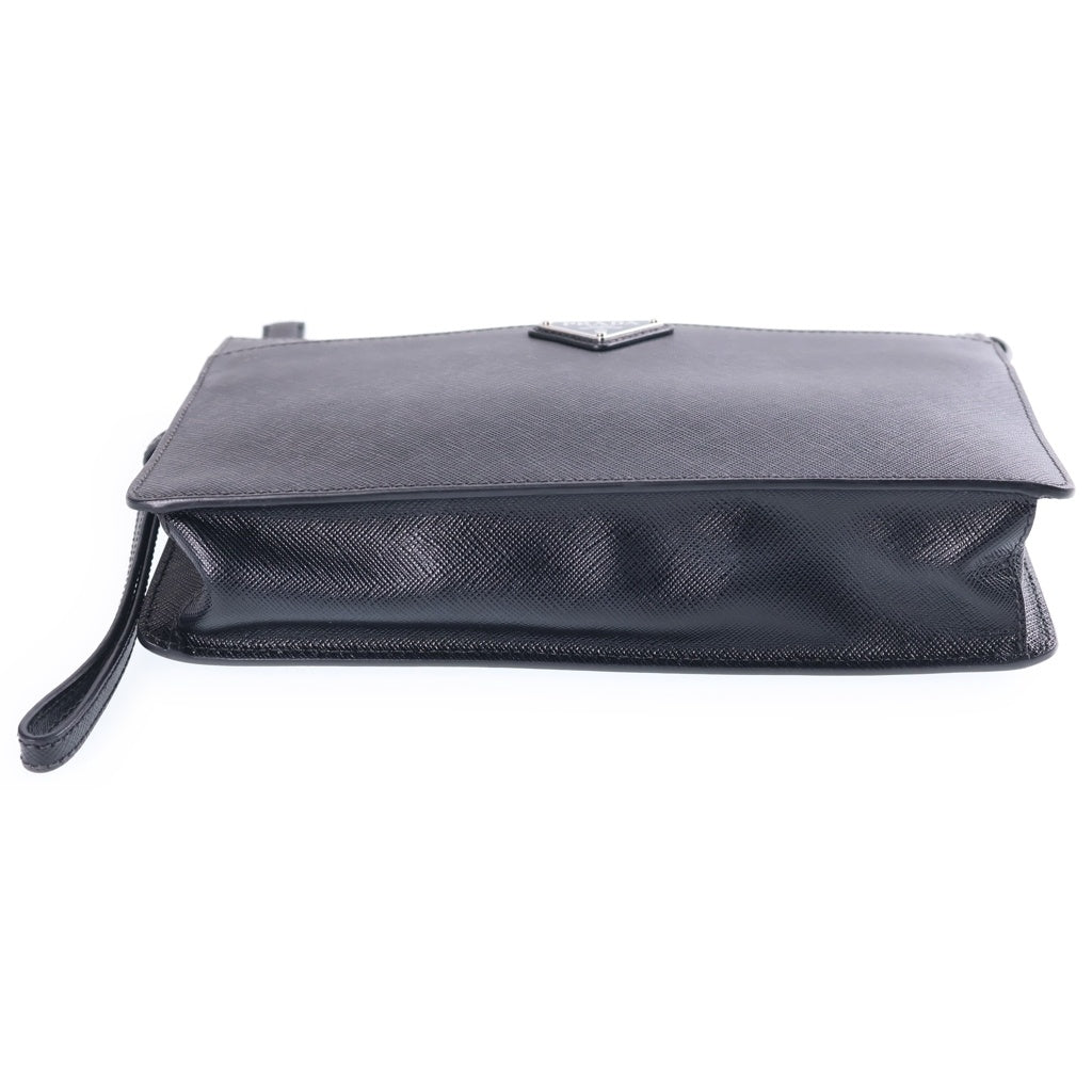 PRADA(プラダ) サフィアーノ クラッチバッグ セカンドバッグ ポーチ ブラック レザー 2VF032 シルバー金具