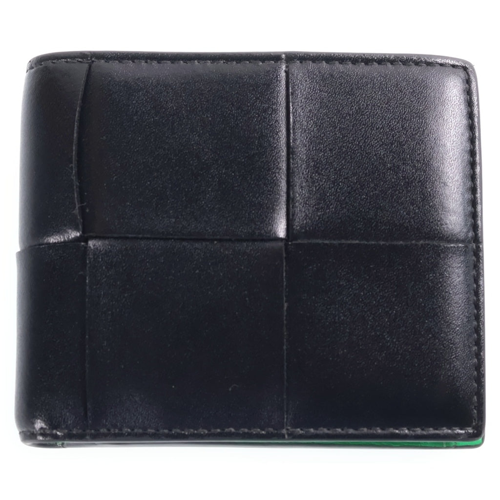 BOTTEGA VENETA(ボッテガヴェネタ) マキシイントレチャート コンパクトウォレット 二つ折り財布 ブラック×グリーン レザー レディース