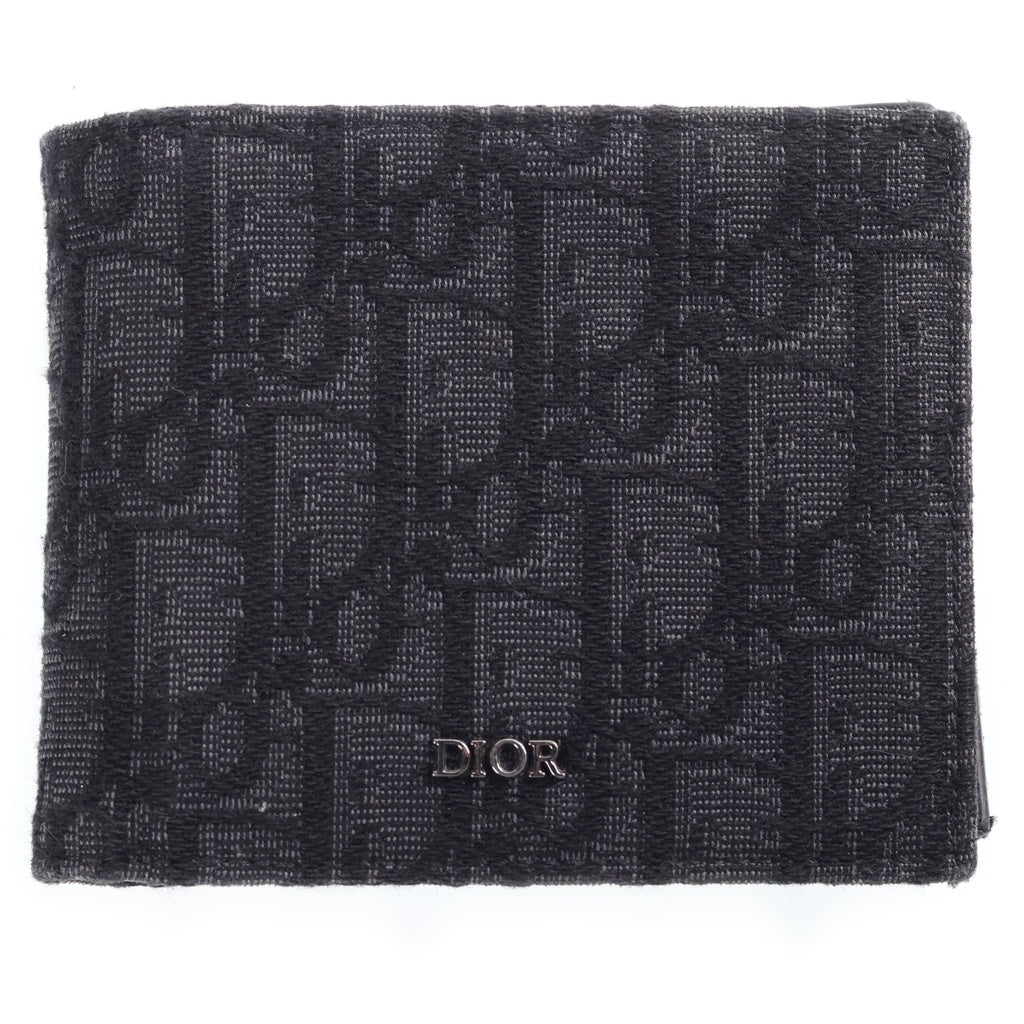 Christian Dior(クリスチャンディオール) オブリーク 二つ折り財布 コンパクトウォレット カードケース ブラック レザー×キャンバス レディース