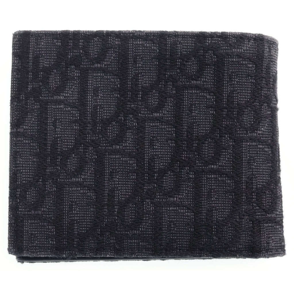 Christian Dior(クリスチャンディオール) オブリーク 二つ折り財布 コンパクトウォレット カードケース ブラック レザー×キャンバス レディース