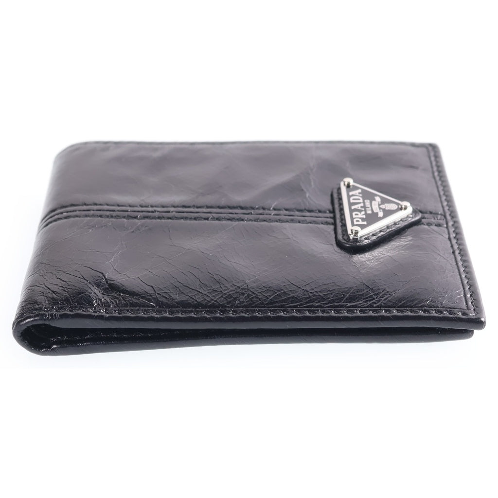 PRADA(プラダ) トライアングルロゴ 二つ折り財布 コンパクトウォレット カードケース ブラック レザー 2MO738 レディース