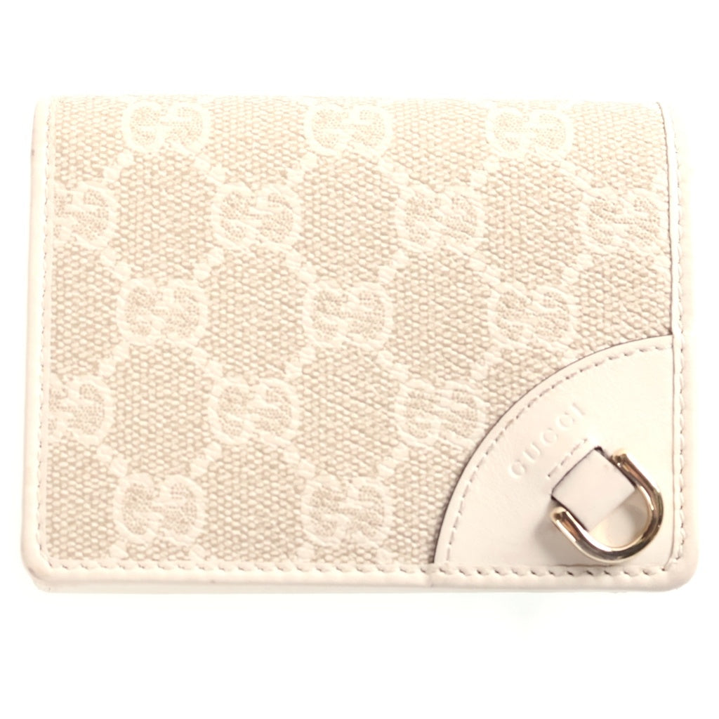 GUCCI(グッチ) GGエンブレム スモールウォレット 二つ折り財布 ホワイト レザー×PVC 820692 ゴールド金具 レディース