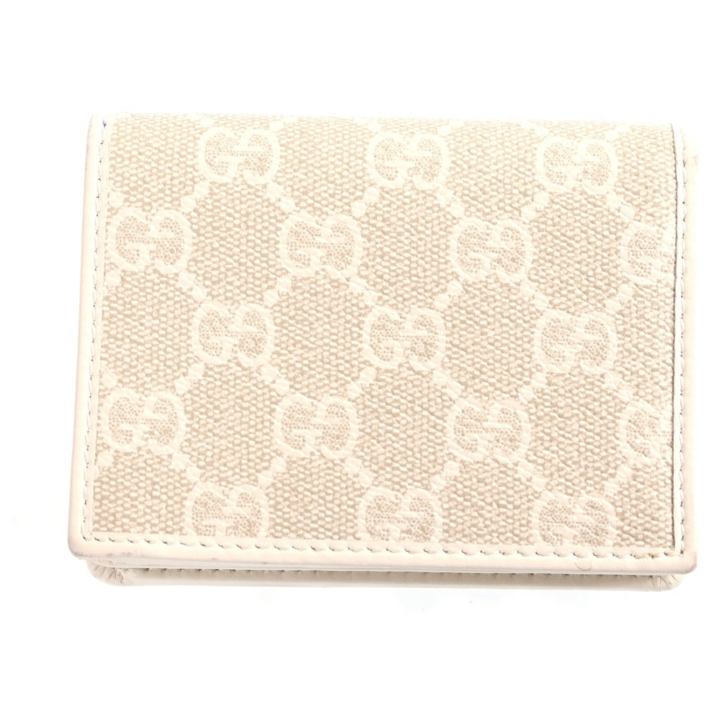 GUCCI(グッチ) GGエンブレム スモールウォレット 二つ折り財布 ホワイト レザー×PVC 820692 ゴールド金具 レディース