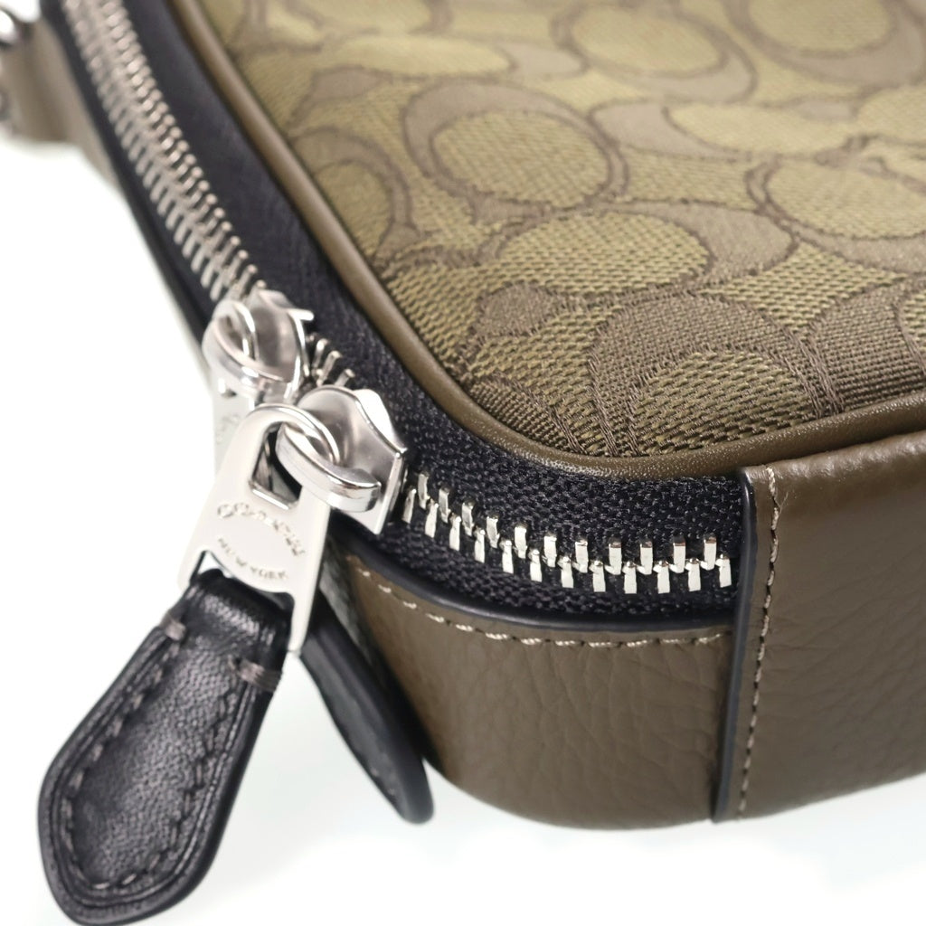 COACH(コーチ) シグネチャー スタントン ショルダーバッグ キャンバス×レザー カーキ×ブラック D2357-CH097 レディース