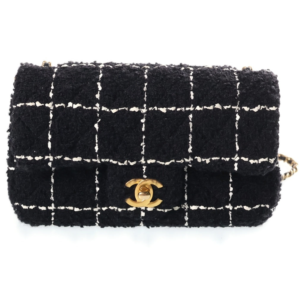 CHANEL(シャネル) ミニマトラッセ20 ツイード チェーンショルダーバッグ ゴールド金具 ブラック A69900 レディース