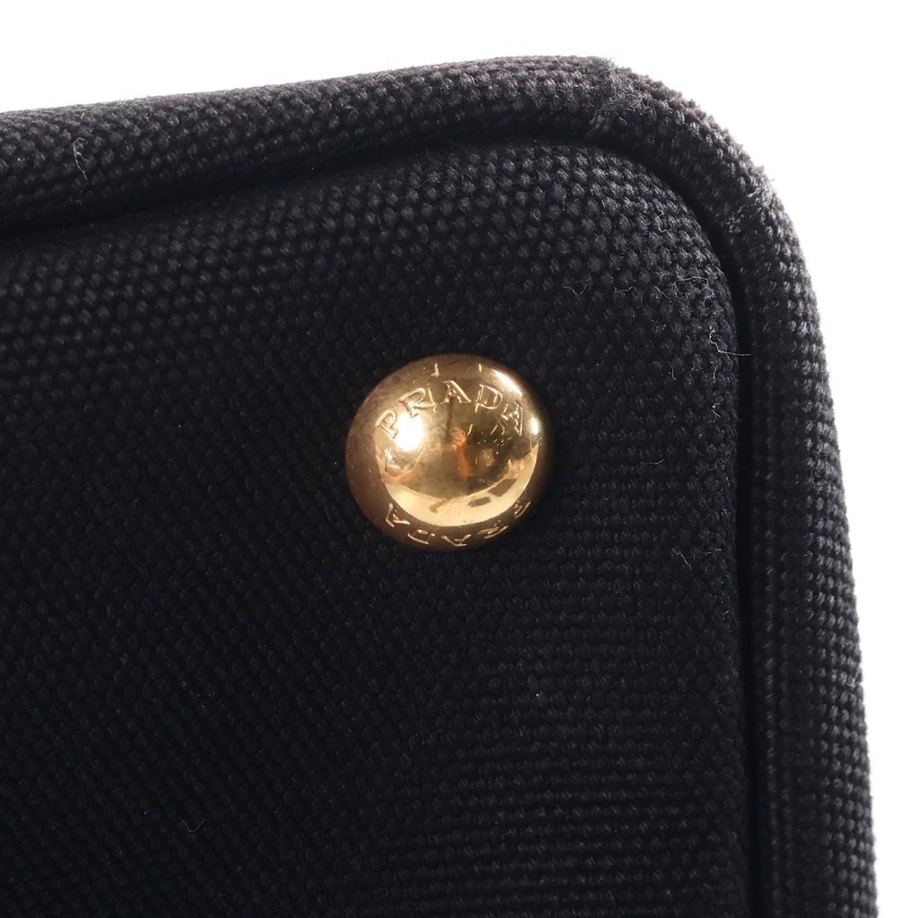 PRADA(プラダ) カナパ トライアングルロゴプレート キャンバス 2WAY ハンド ショルダー トートバッグ ブラック ゴールド金具 1BG642 レディース