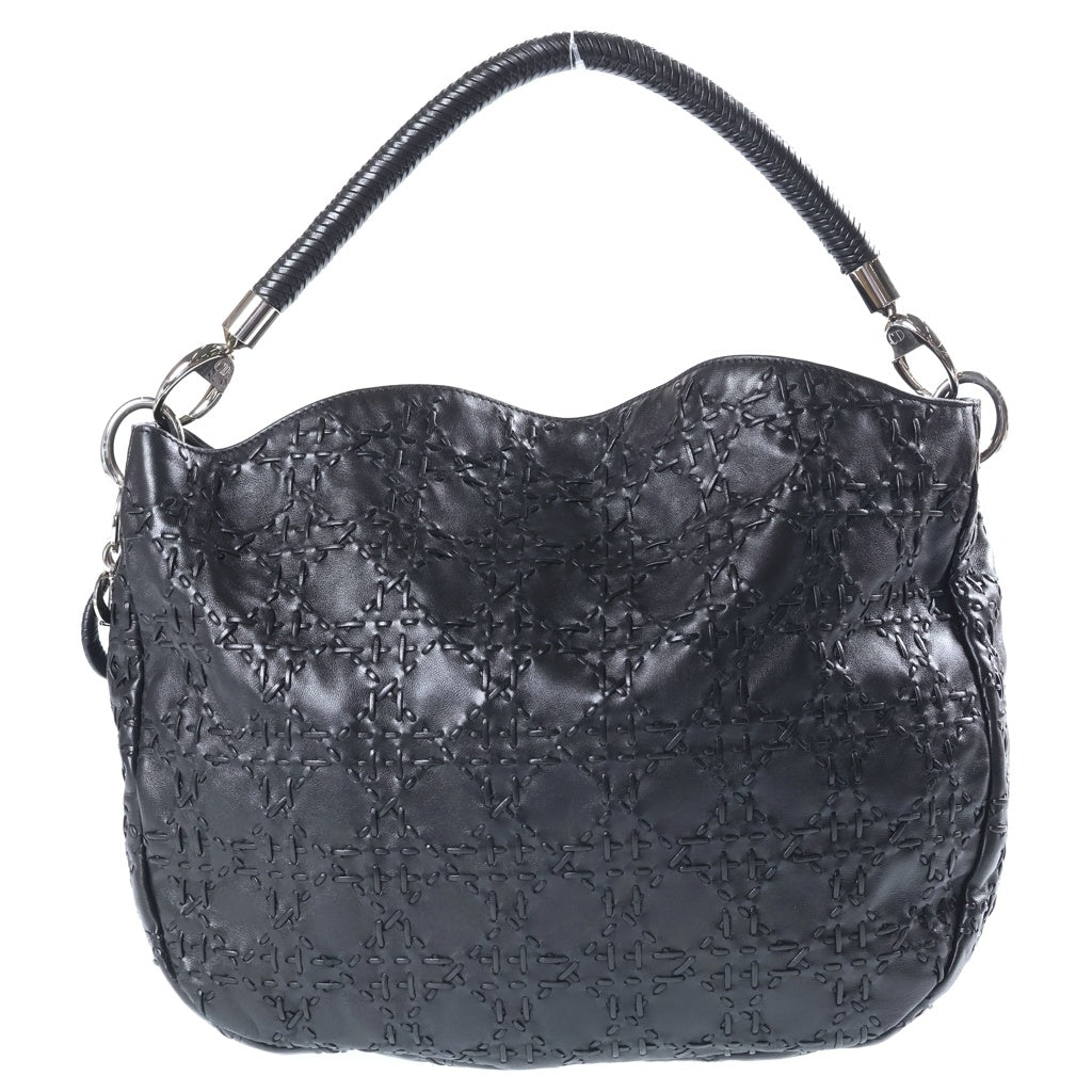 Christian Dior(クリスチャンディオール) カナージュ ホーボー ワンハンドルバッグ トートバッグ ブラック レザー シルバー金具 レディース