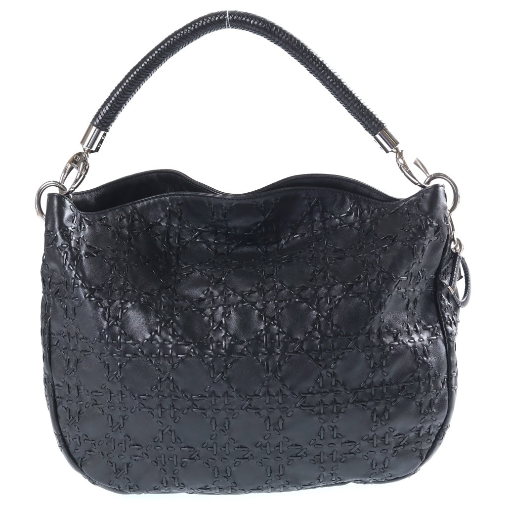 Christian Dior(クリスチャンディオール) カナージュ ホーボー ワンハンドルバッグ トートバッグ ブラック レザー シルバー金具 レディース