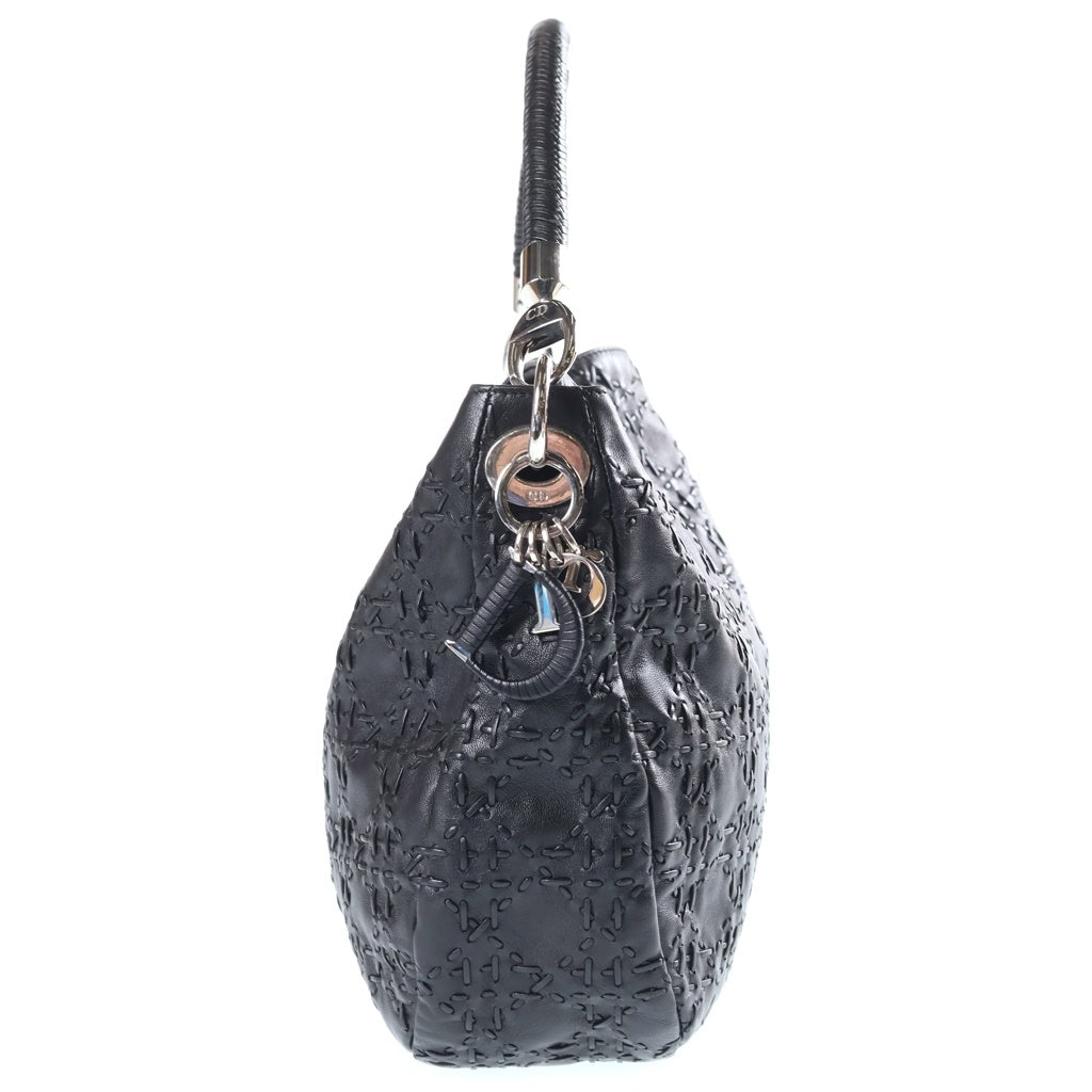 Christian Dior(クリスチャンディオール) カナージュ ホーボー ワンハンドルバッグ トートバッグ ブラック レザー シルバー金具 レディース