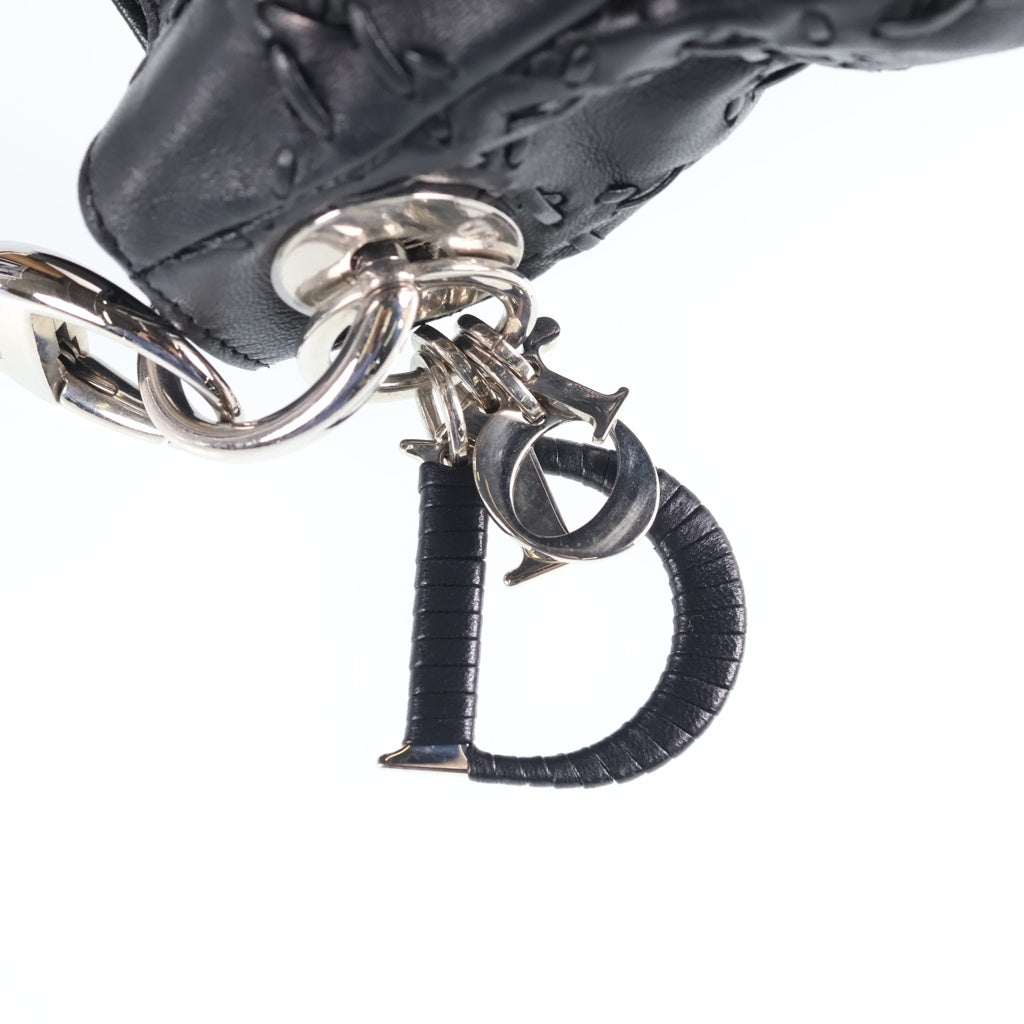 Christian Dior(クリスチャンディオール) カナージュ ホーボー ワンハンドルバッグ トートバッグ ブラック レザー シルバー金具 レディース