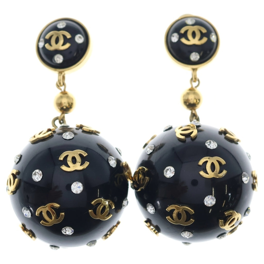 CHANEL(シャネル) ココマーク ドット ラインストーン ボールイヤリング ブラック×ゴールド レディース