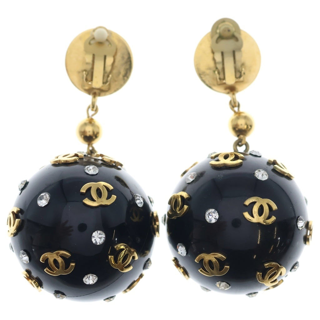 CHANEL(シャネル) ココマーク ドット ラインストーン ボールイヤリング ブラック×ゴールド レディース