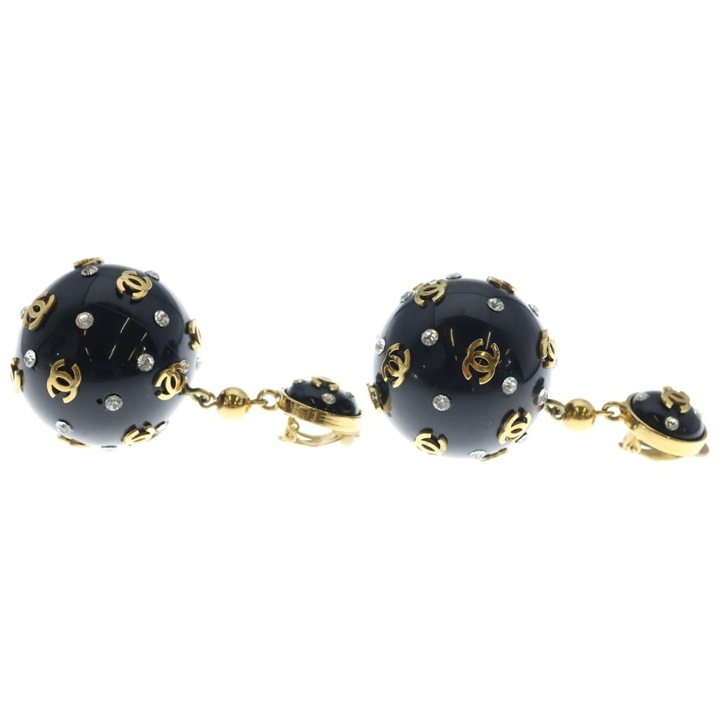 CHANEL(シャネル) ココマーク ドット ラインストーン ボールイヤリング ブラック×ゴールド レディース