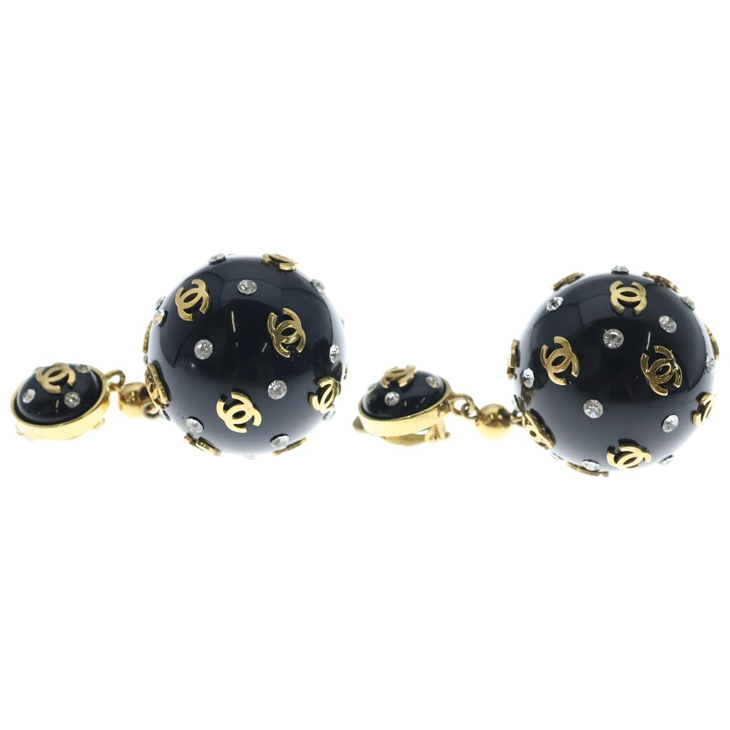 CHANEL(シャネル) ココマーク ドット ラインストーン ボールイヤリング ブラック×ゴールド レディース