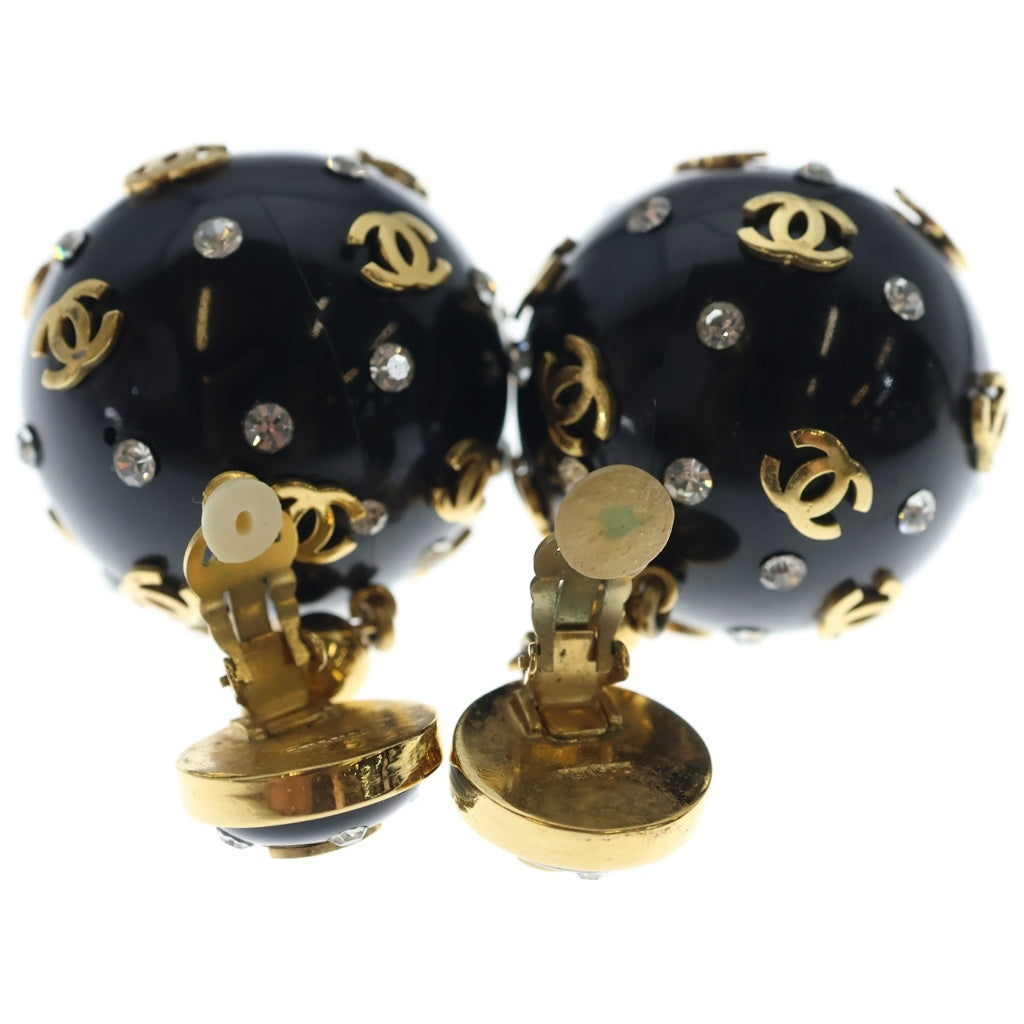 CHANEL(シャネル) ココマーク ドット ラインストーン ボールイヤリング ブラック×ゴールド レディース