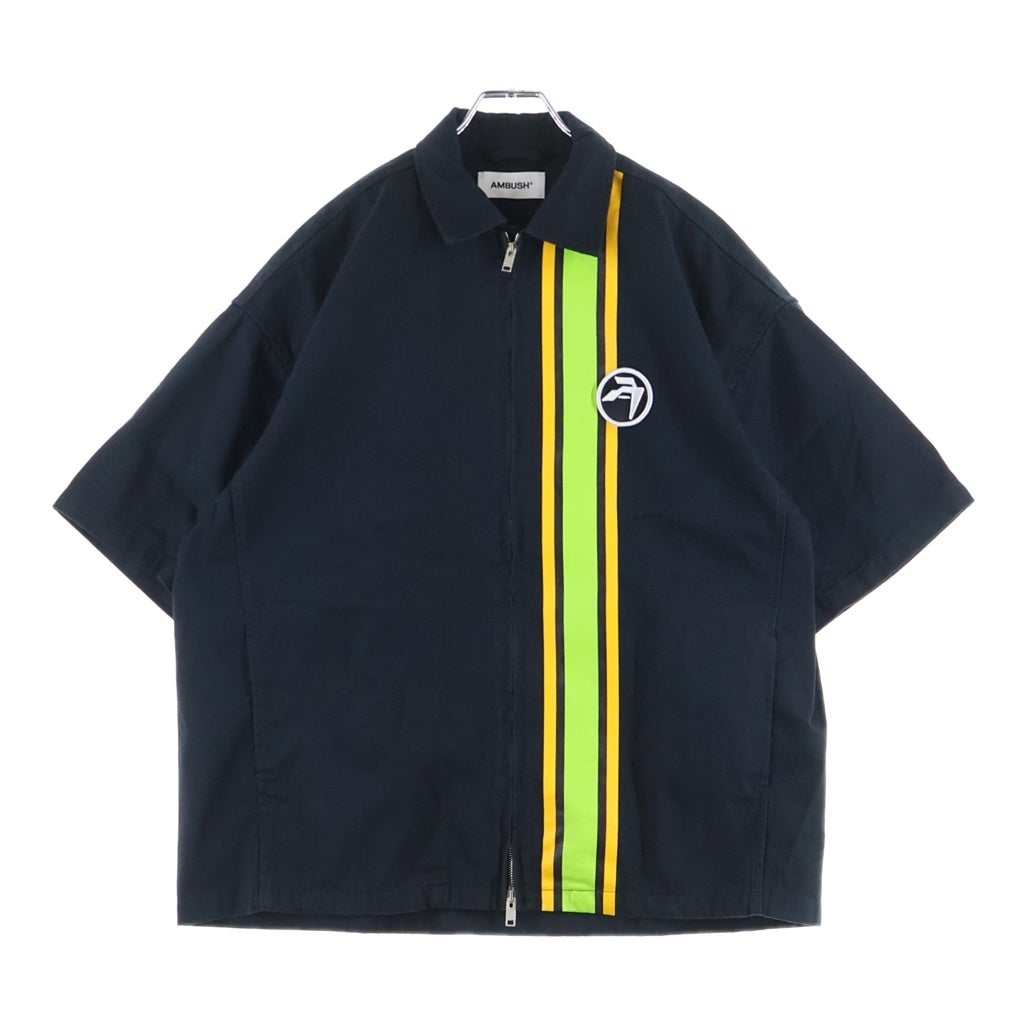 AMBUSH(アンブッシュ) 23SS ZIPPED UNISEX SHIRT ジップド ユニセックス ショートスリーブ半袖シャツ ジャケット ブラック BMGG001S23FAB001