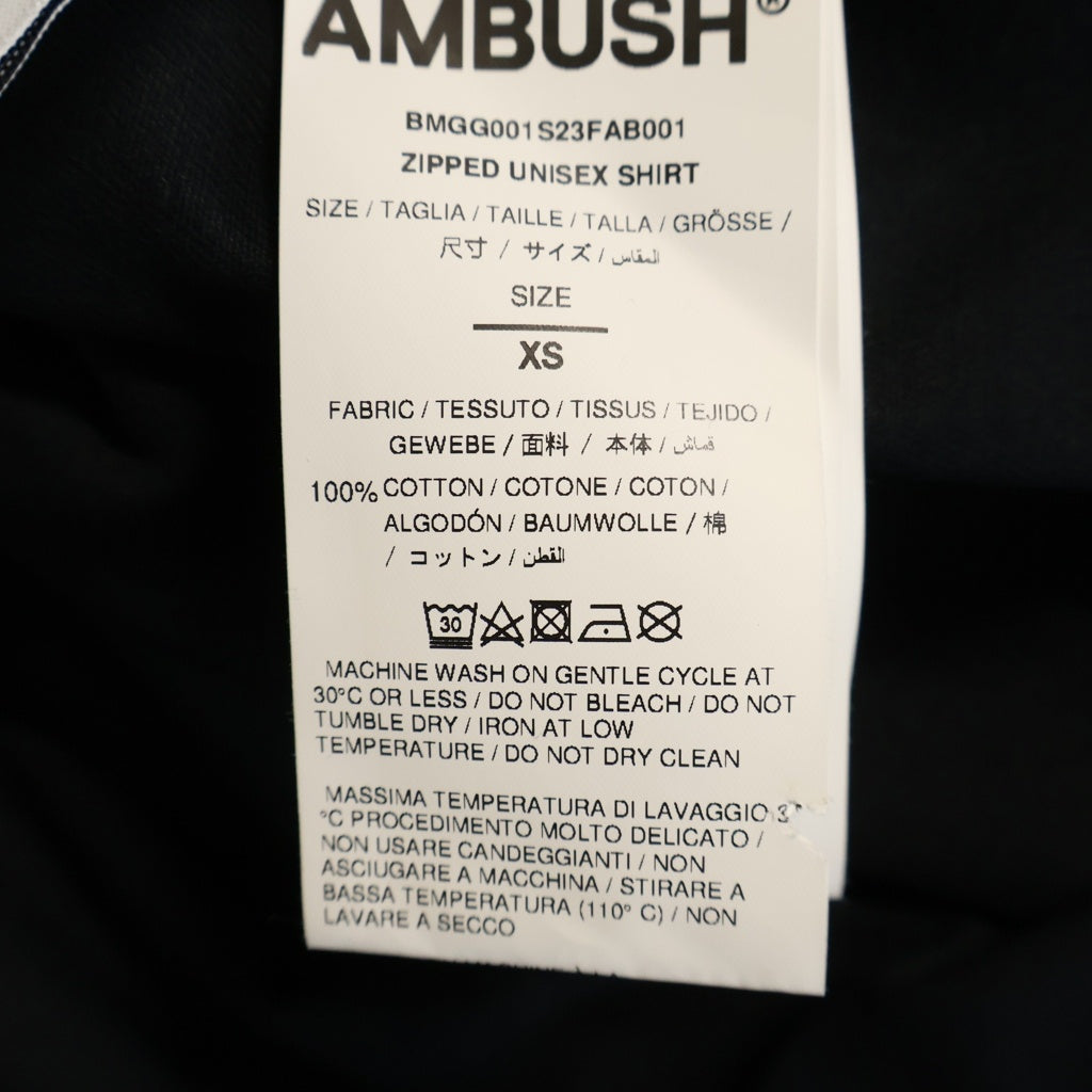 AMBUSH(アンブッシュ) 23SS ZIPPED UNISEX SHIRT ジップド ユニセックス ショートスリーブ半袖シャツ ジャケット ブラック BMGG001S23FAB001