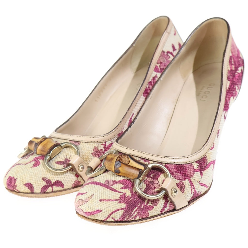 GUCCI(グッチ) HORSE BIT FLOWER PATTERN PUMPS ホースビット 花柄 パンプス ベージュ レディース