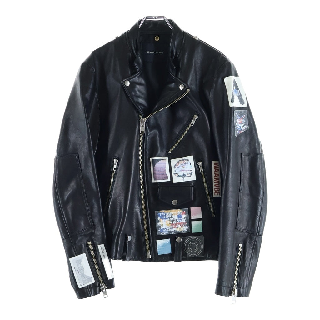 ALMOSTBLACK(オールモストブラック) FAN別注 1thANNIVERSARY LEATHER JACKET FAN一周年記念装飾 レザージャケット ダブルライダース ブラック 18SS-J008