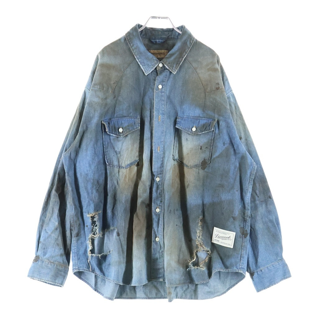 DISCOVERED(ディスカバード) CRASH DENIM SHIRTS DC-AW25-SH-01 ダメージ加工 クラッシュデニム 長袖シャツ インディゴブルー