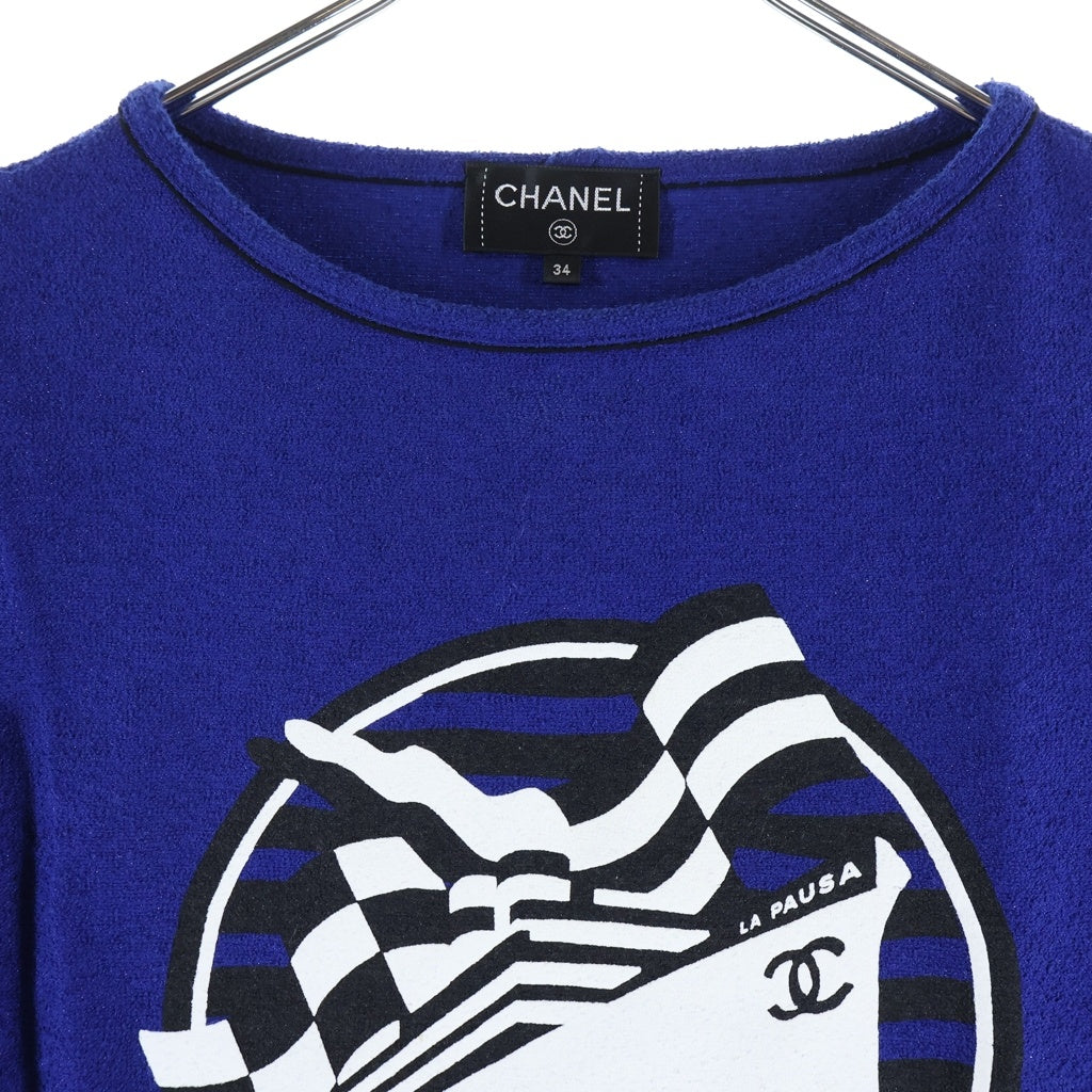 CHANEL(シャネル) LA PAUSA ココマーク プリント ツイード 半袖Tシャツ レディース ブルー P60455V38022