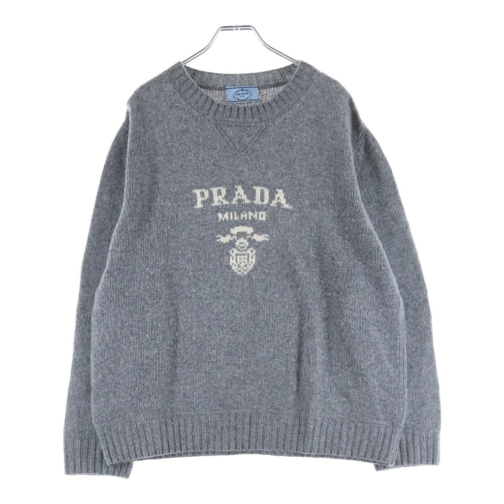 PRADA(プラダ) 23SS ロゴクルーネック カシミヤ ウールニットセーター グレー P24G1V