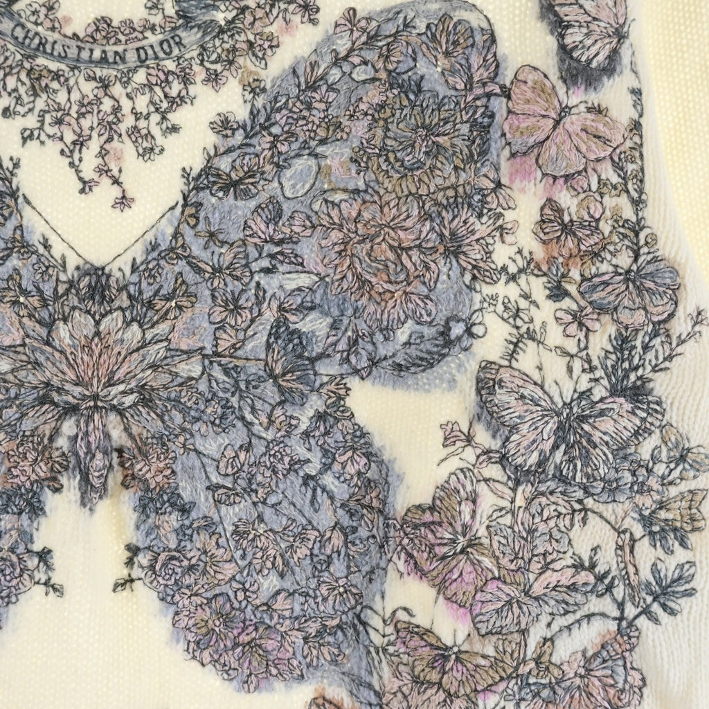Christian Dior(クリスチャンディオール) 23AW Butterfly Around The World バタフライ刺繍 クルーネックニット セーター レディース ホワイト 414S57AM078