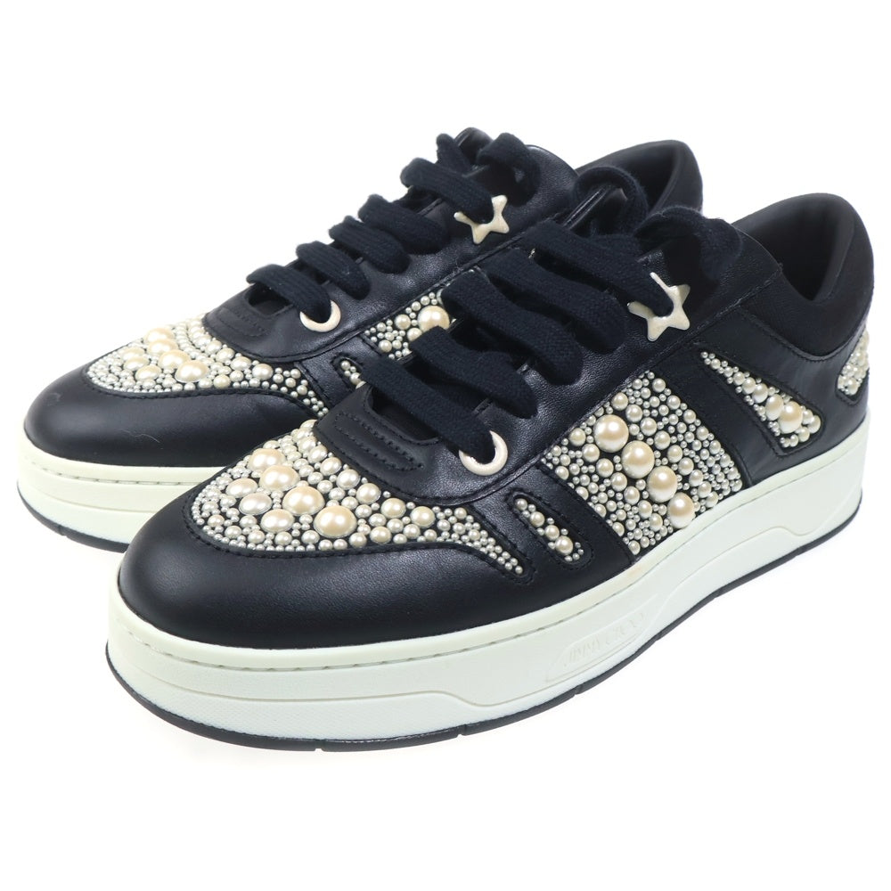JIMMY CHOO(ジミーチュウ) HAWAII/F パールデザイン レースアップ ローカット スニーカー レディース ブラック/ホワイト