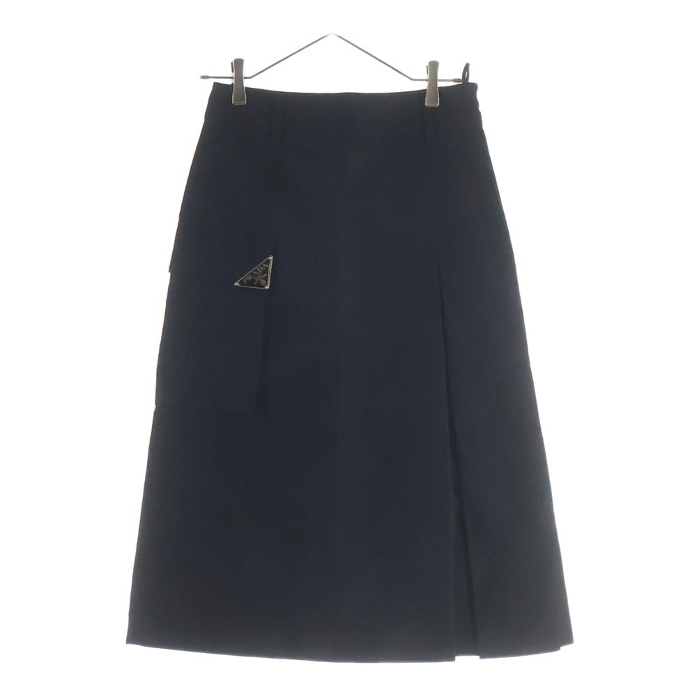 PRADA(プラダ) Re Nylon トライアングルロゴ プレート ワンプリーツ テクニカルキャンバススカート レディース ブラック 21H940 S231