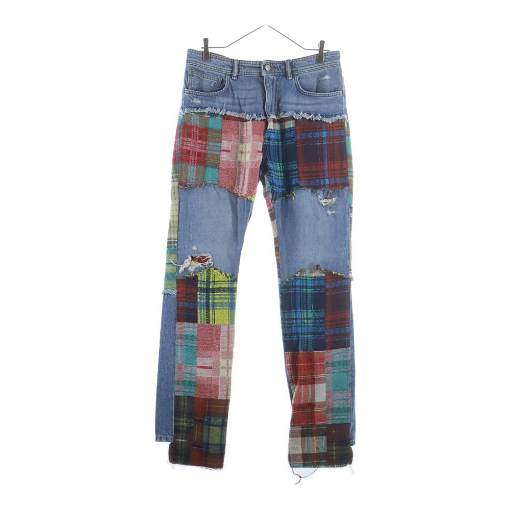 Acne Studios(アクネ ストゥディオズ) チェック切り替えスリムストレートデニムパンツ FN-MN-TROU000905 インディゴ