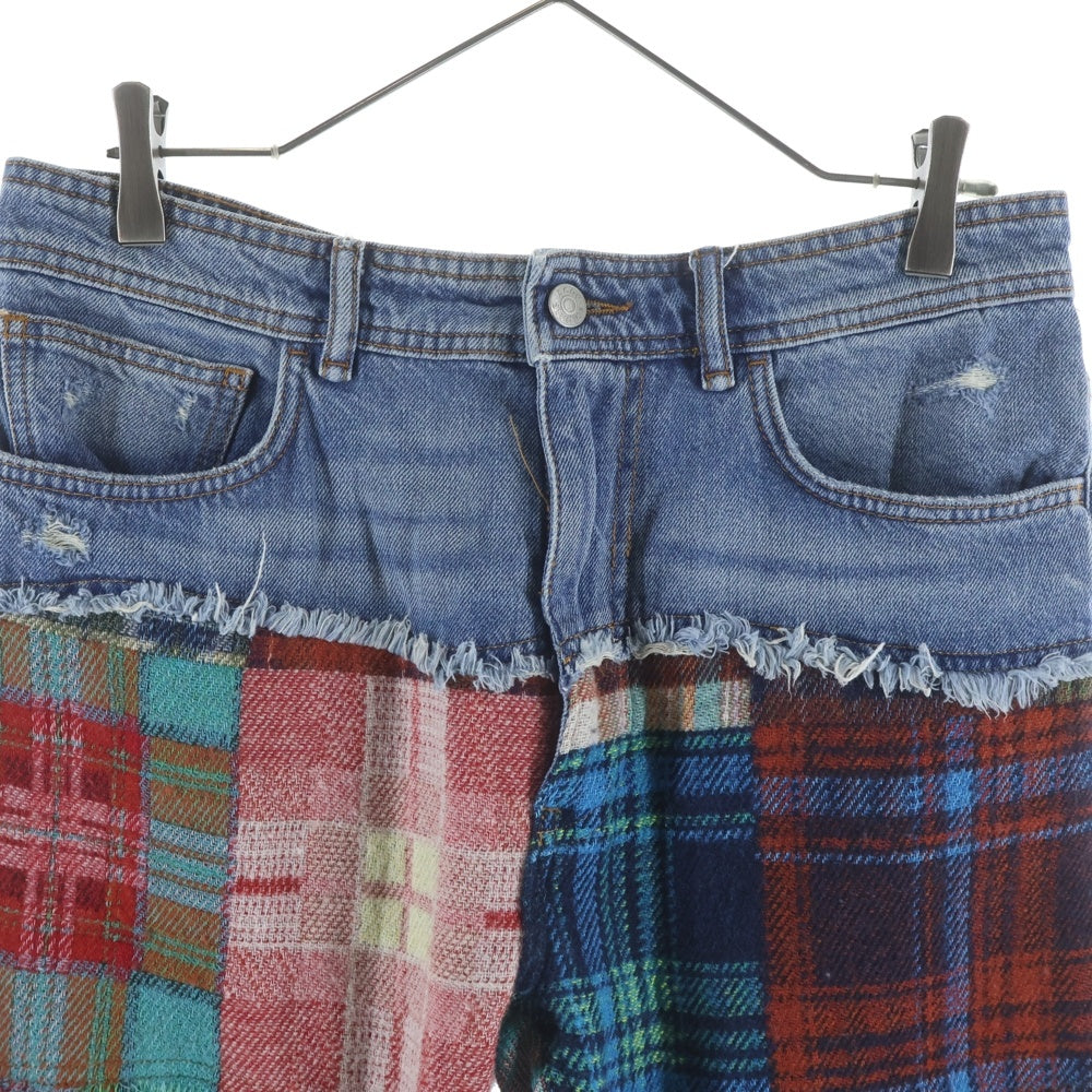 Acne Studios(アクネ ストゥディオズ) チェック切り替えスリムストレートデニムパンツ FN-MN-TROU000905 インディゴ