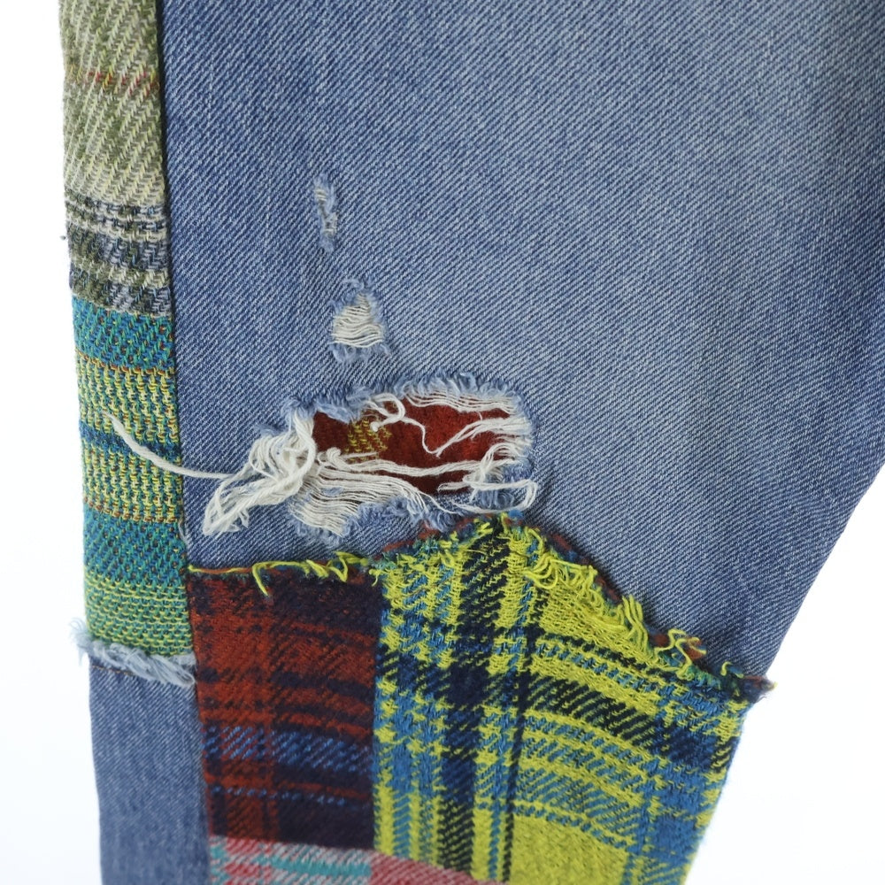 Acne Studios(アクネ ストゥディオズ) チェック切り替えスリムストレートデニムパンツ FN-MN-TROU000905 インディゴ
