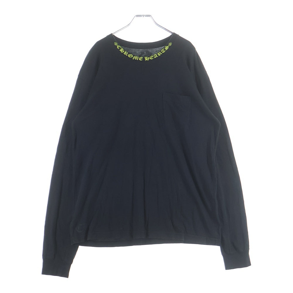 CHROME HEARTS(クロムハーツ) Neck Logo L/S Tee ネックロゴプリント コットンクルーネック 長袖Tシャツ カットソー ブラック/イエロー