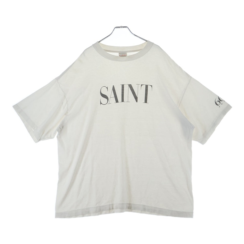 SAINT MICHAEL(セントマイケル) 24AW SAINT SS TEE セイント プリント ヴィンテージ加工 半袖カットソー Tシャツ ホワイト SM-YS1-0000-008