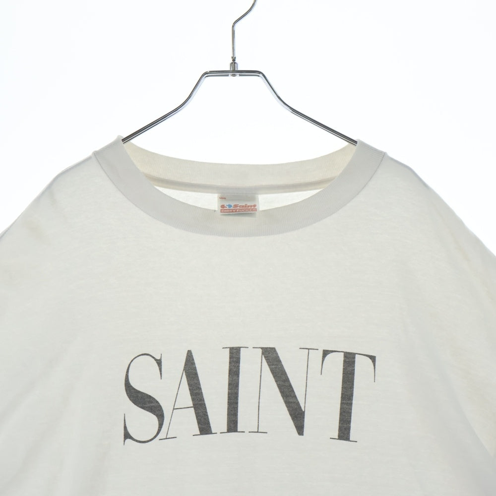 SAINT MICHAEL(セントマイケル) 24AW SAINT SS TEE セイント プリント ヴィンテージ加工 半袖カットソー Tシャツ ホワイト SM-YS1-0000-008