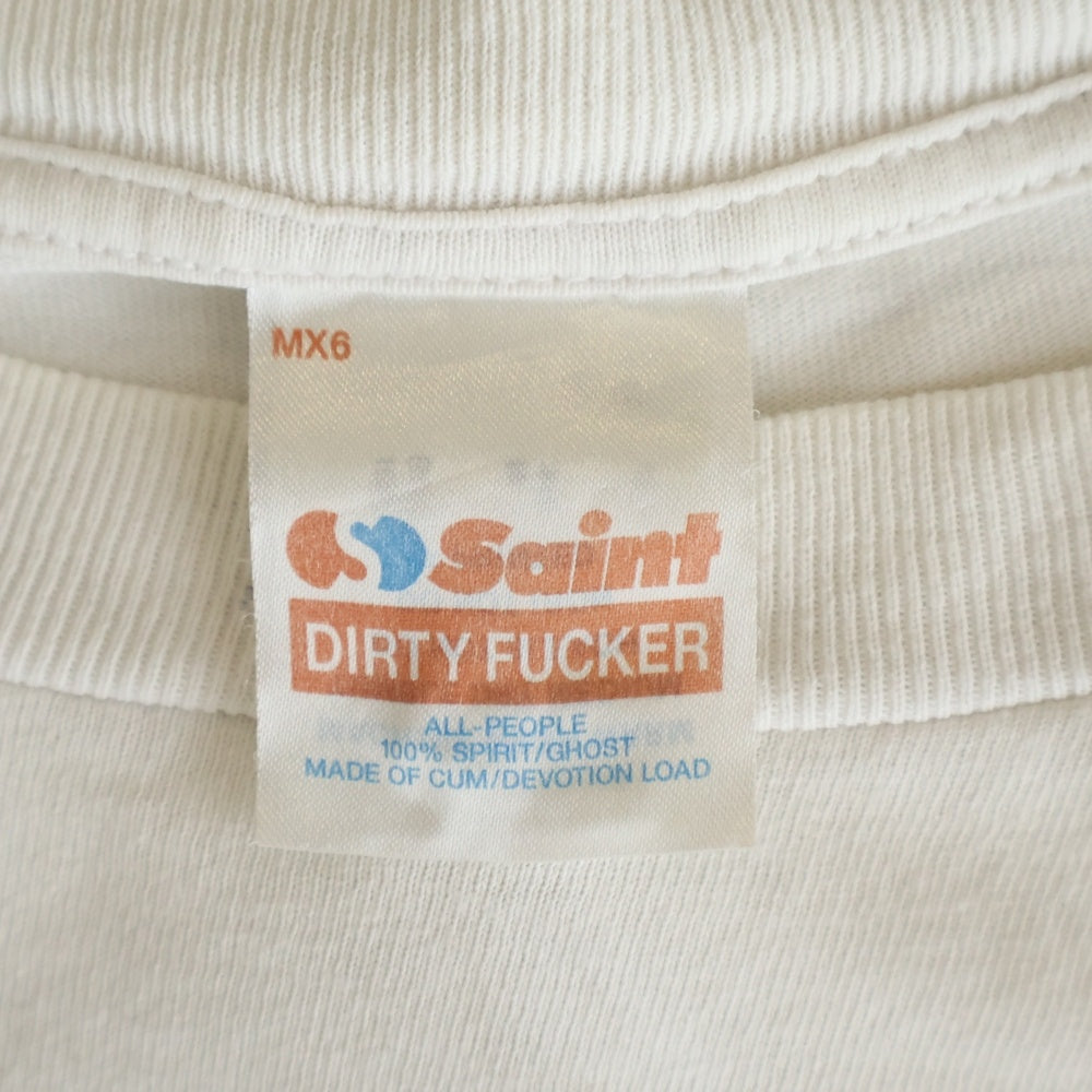 SAINT MICHAEL(セントマイケル) 24AW SAINT SS TEE セイント プリント ヴィンテージ加工 半袖カットソー Tシャツ ホワイト SM-YS1-0000-008