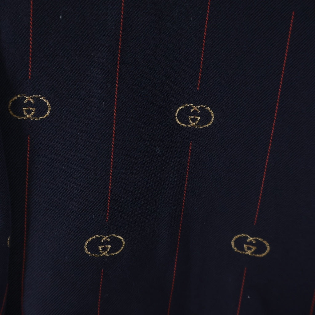 GUCCI(グッチ) インターロッキングG ストライプ ウール ピークドラペルダブルブレストジャケット スリムテーパードスラックス セットアップスーツ 660190 ZAGWR ネイビー