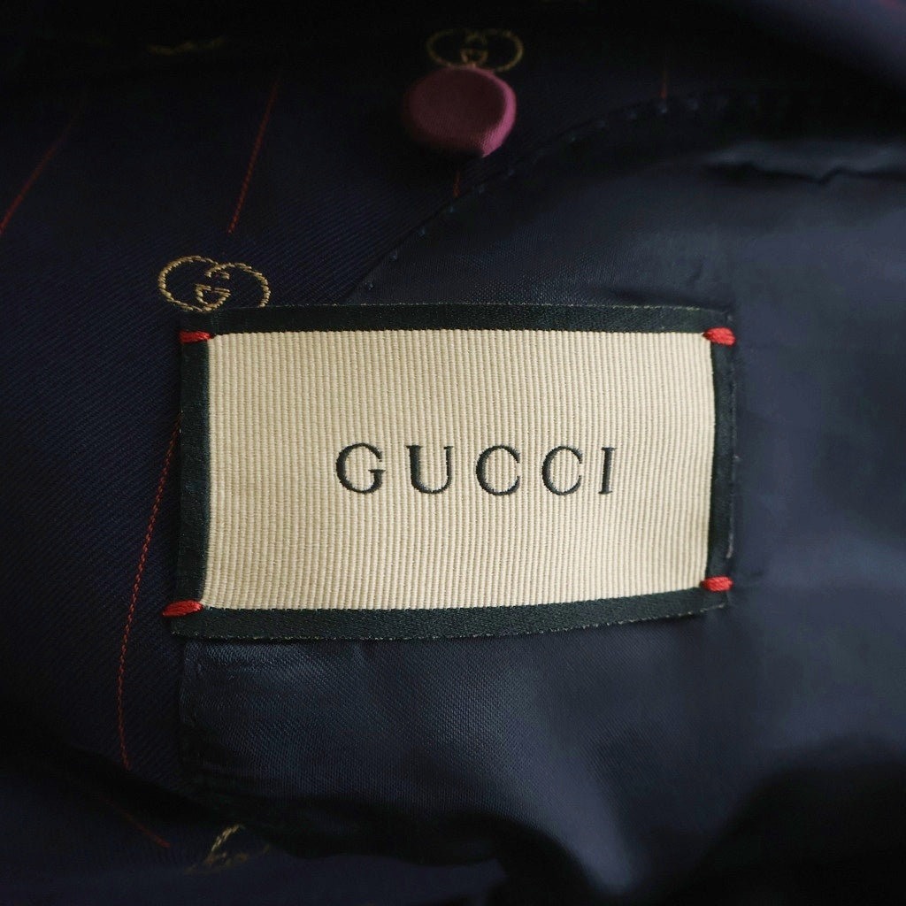 GUCCI(グッチ) インターロッキングG ストライプ ウール ピークドラペルダブルブレストジャケット スリムテーパードスラックス セットアップスーツ 660190 ZAGWR ネイビー
