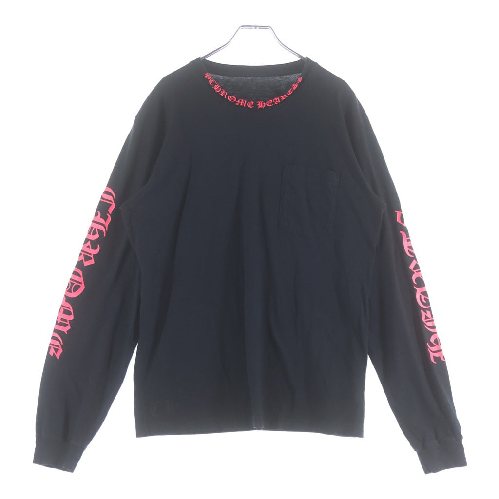 CHROME HEARTS(クロムハーツ) Old English Neck Logo Long Sleeve Tee オールドイングリッシュネックロゴ長袖Tシャツ カットソー ブラック/ピンク