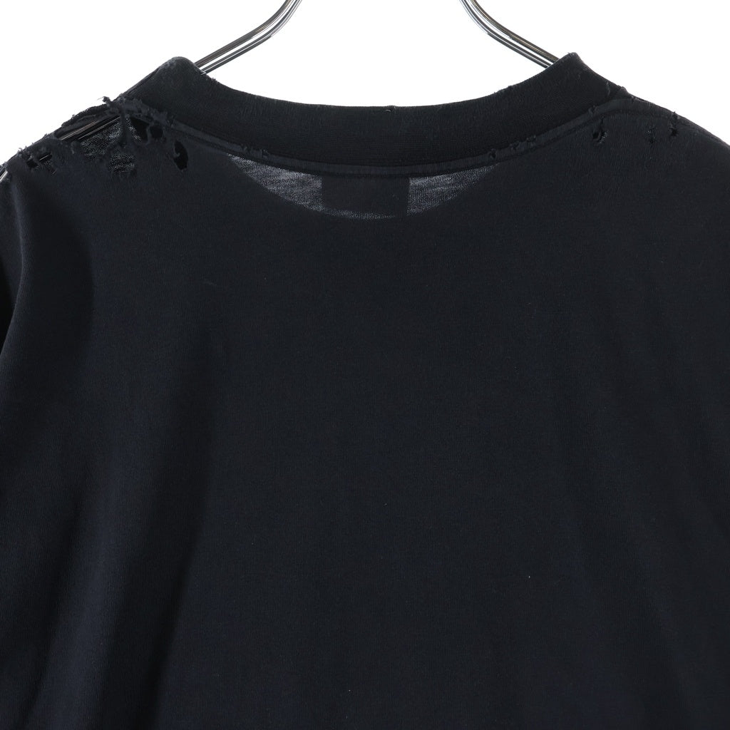 BALENCIAGA(バレンシアガ) 24SS PARIS LIBERTY パリリバティー ダメージ加工 クルーネック半袖Tシャツ カットソー ブラック 764235 TQVR