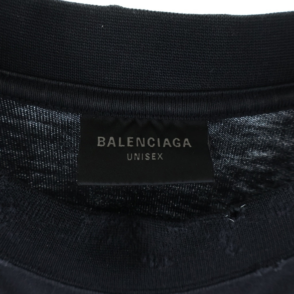 BALENCIAGA(バレンシアガ) 24SS PARIS LIBERTY パリリバティー ダメージ加工 クルーネック半袖Tシャツ カットソー ブラック 764235 TQVR