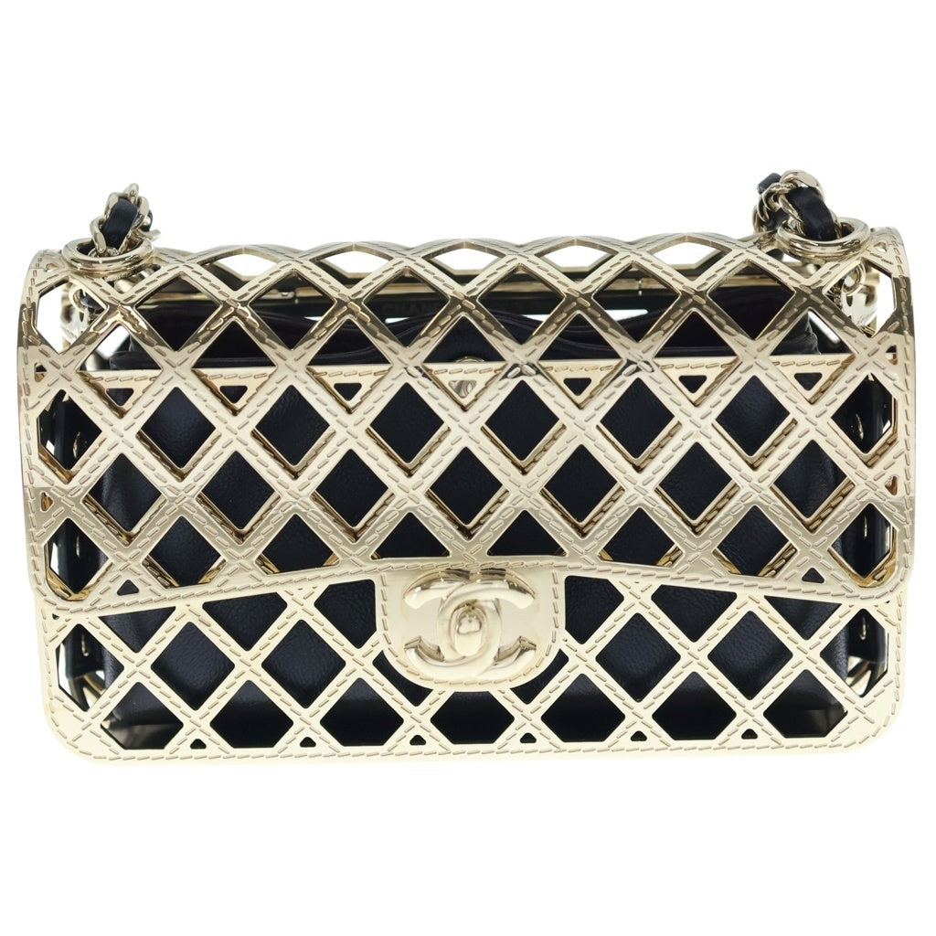 CHANEL(シャネル) ケージ フラップ メタル ミニ ショルダー イブニングバッグ ゴールド レディース
