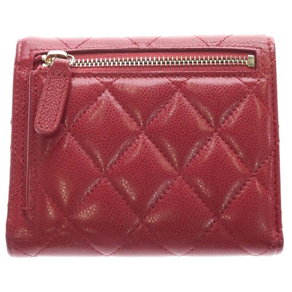 CHANEL(シャネル) マトラッセ 二つ折り財布 コンパクトウォレット コインケース キャビアスキン レッド ゴールド金具 レディース