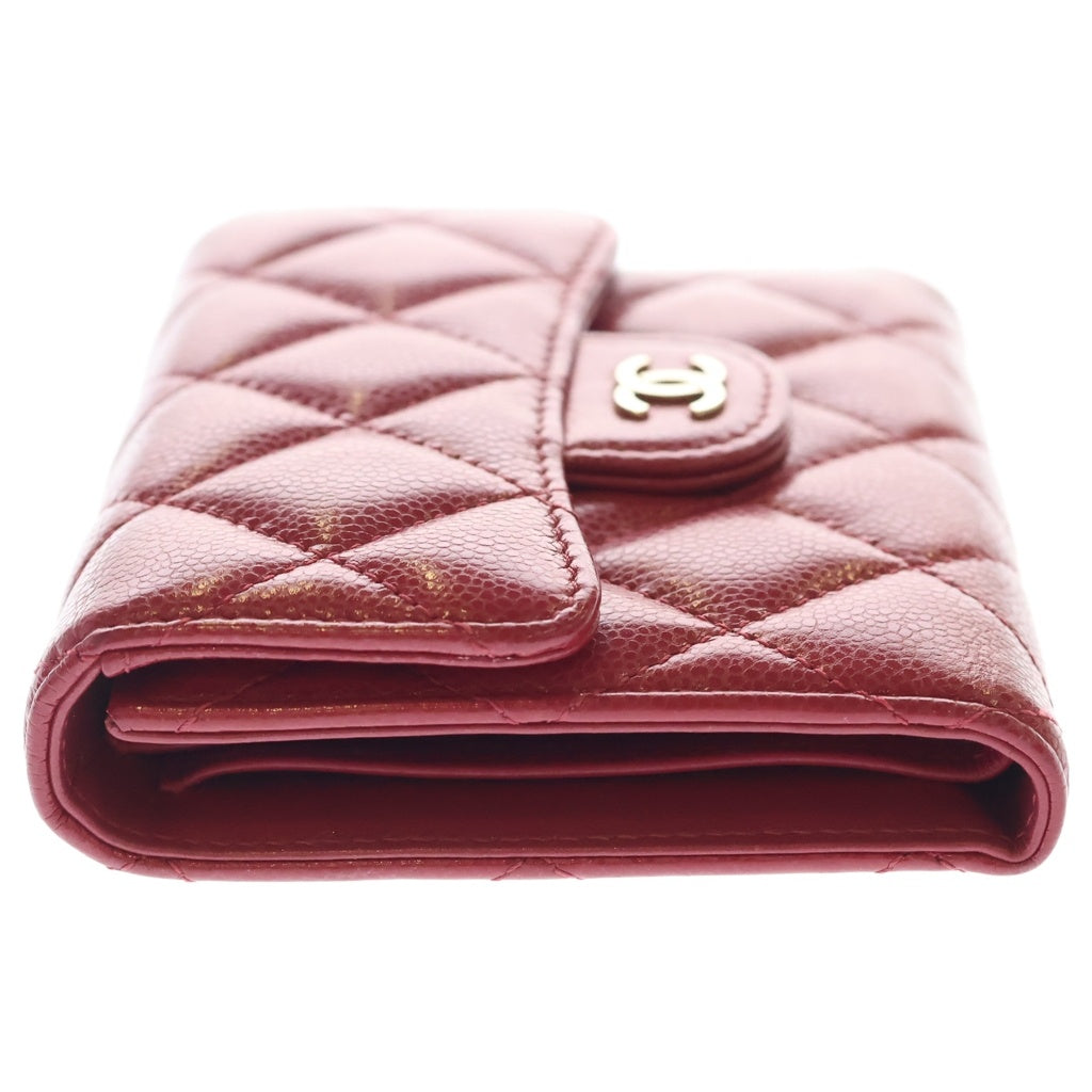 CHANEL(シャネル) マトラッセ 二つ折り財布 コンパクトウォレット コインケース キャビアスキン レッド ゴールド金具 レディース