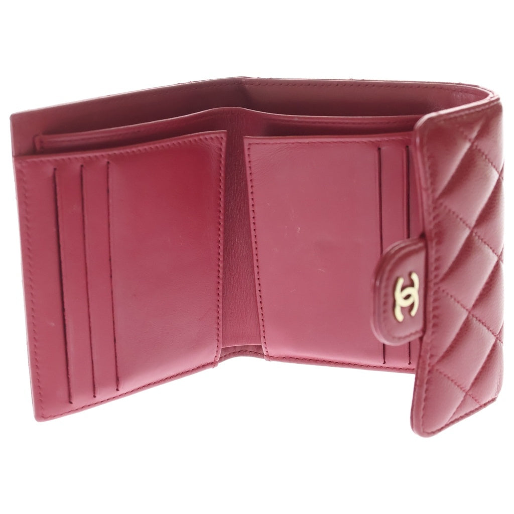 CHANEL(シャネル) マトラッセ 二つ折り財布 コンパクトウォレット コインケース キャビアスキン レッド ゴールド金具 レディース