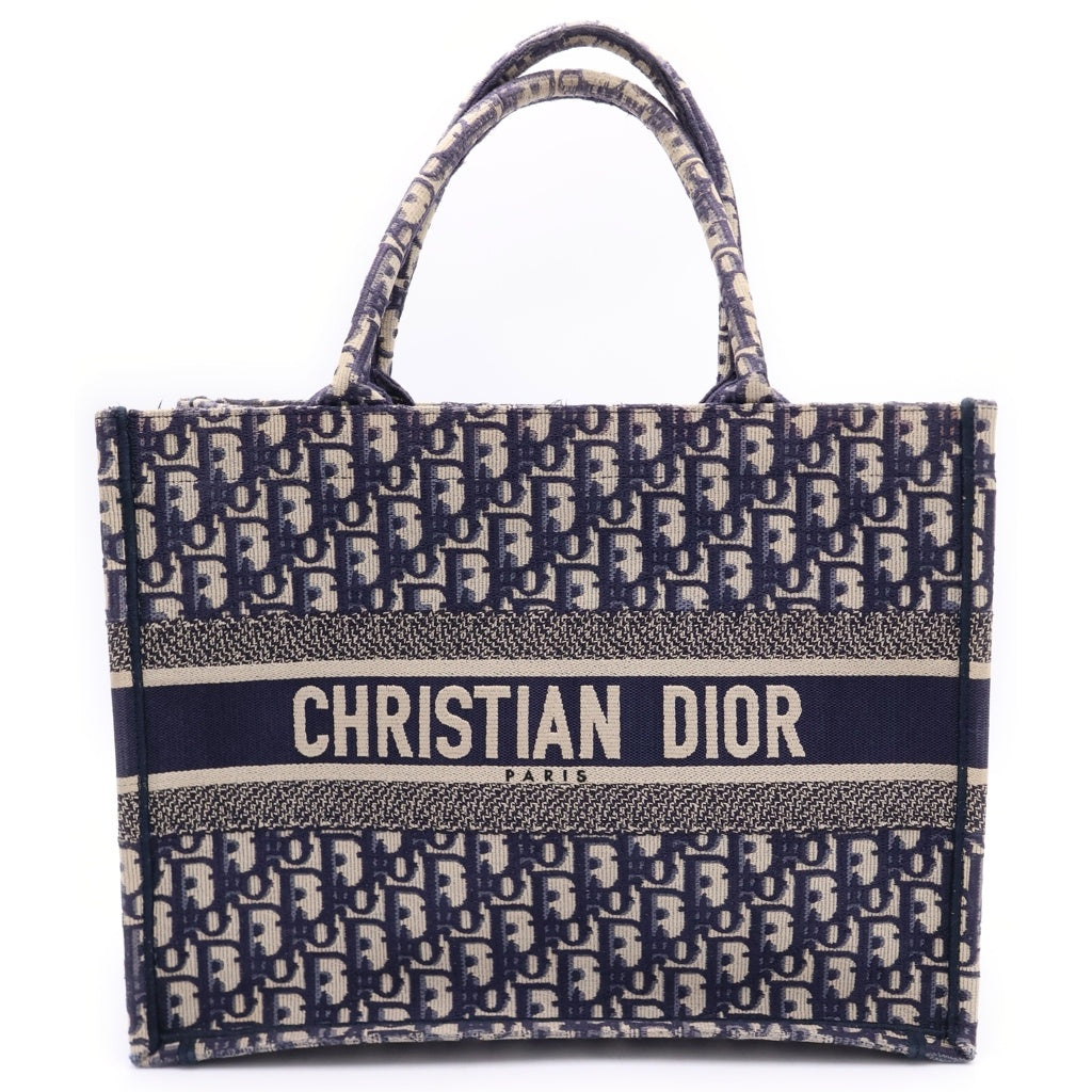 Christian Dior(クリスチャンディオール) ブックトート ミディアム オブリーク総柄トートバッグ ネイビー レディース